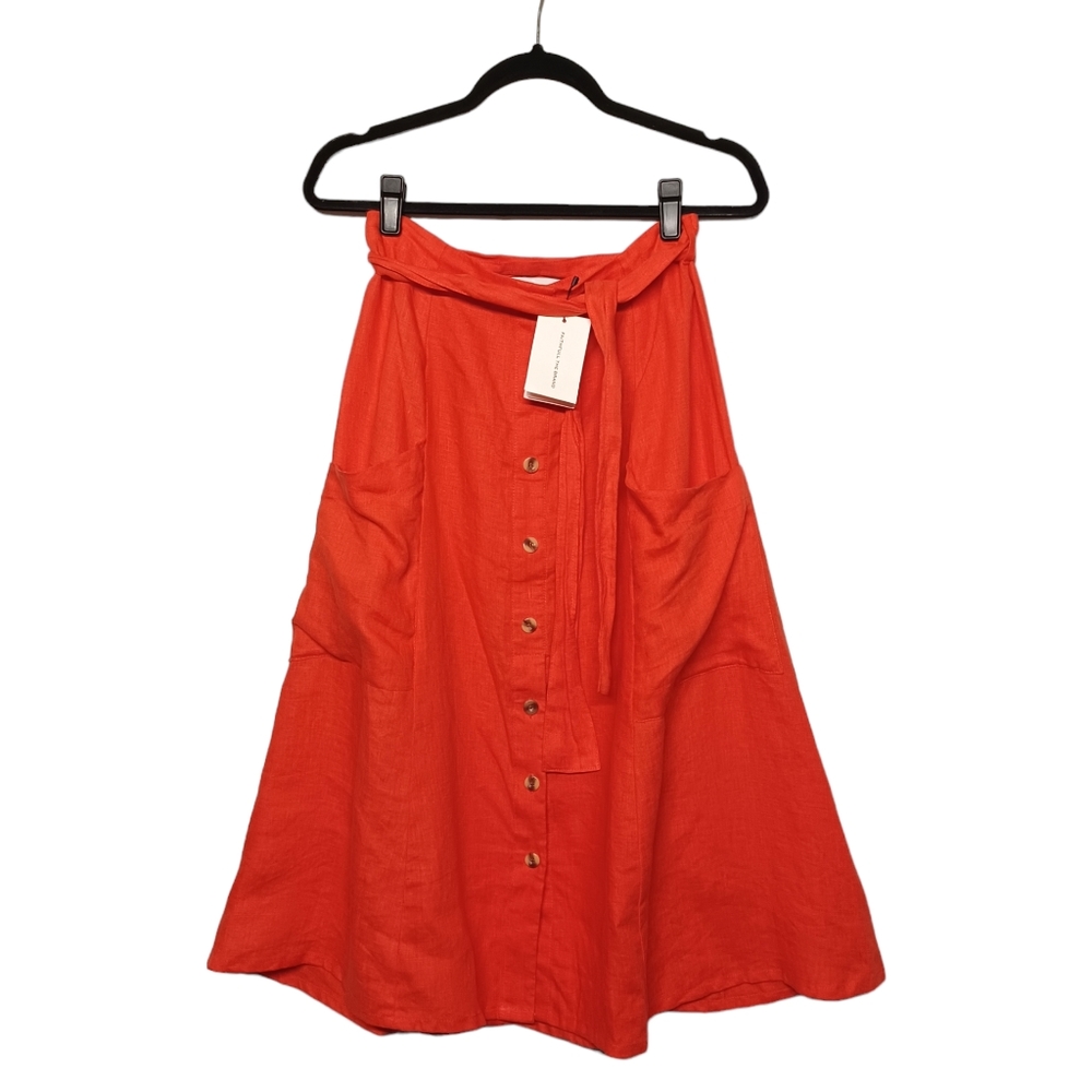 FAITHFULL THE BRAND Linen Tangerine Gonzalez A-Line Button Front Skirt 6 NWT